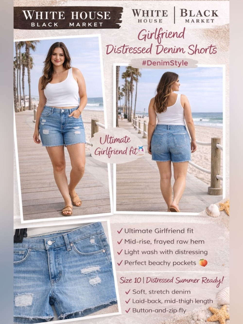 White House Black Market Light Wash Distressed Girlfriend Denim Shorts